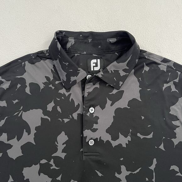 Footjoy Men Black Gray Floral Camo Print Stretch Golf Short Sleeve Polo Shirt L - Picture 4 of 9